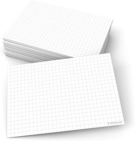 321Done Graph Ruled Index Cards (Set of 50) 4" x 6", Grid 0.20" Double-Sided, Thick Cardstock, Made in The USA, White