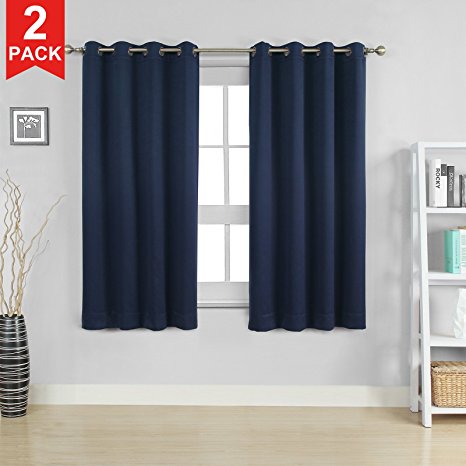 Moonen 99% Blackout Curtain for Bedroom Thermal Insulated Noise Proof Microfiber Heavy Silky Textured Darkening Grommet Top Drapes (2 Panels Set, Navy Blue, 52x63 Inches)