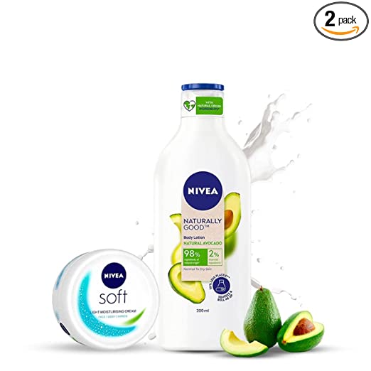 Nivea Soft Light Moisturiser, 200ml And Nivea Naturally Good, Natural Avocado Body Lotion, 200ml