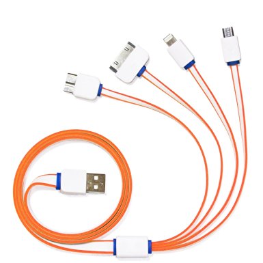 USB Cable,4-IN-1 Premium Quality USB Adapter Charging Cable for Iphone 6 Plus, 6, 5s 4 4s,Android Smart Phones and Tablets (white & orange)