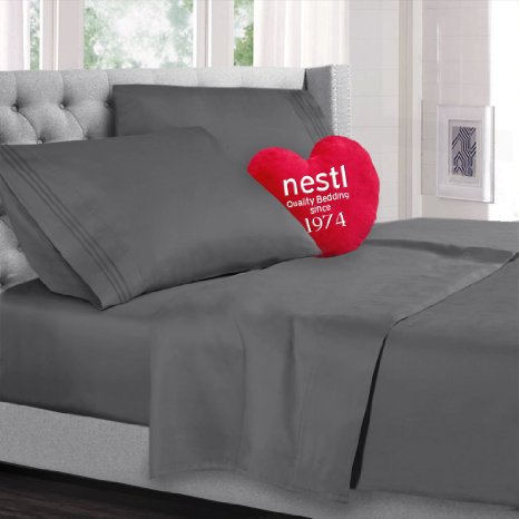 SPLIT KING Bed Sheet Bedding Set, 100% Soft Brushed Microfiber with Deep Pocket Fitted Sheet - CHARCOAL GRAY - 1800 Luxury Bedding Collection, Hypoallergenic & Wrinkle Free Bedroom Linen Set