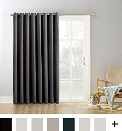 Sun Zero Easton Blackout Patio Door Curtain Panel, 100" x 84", Charcoal Gray