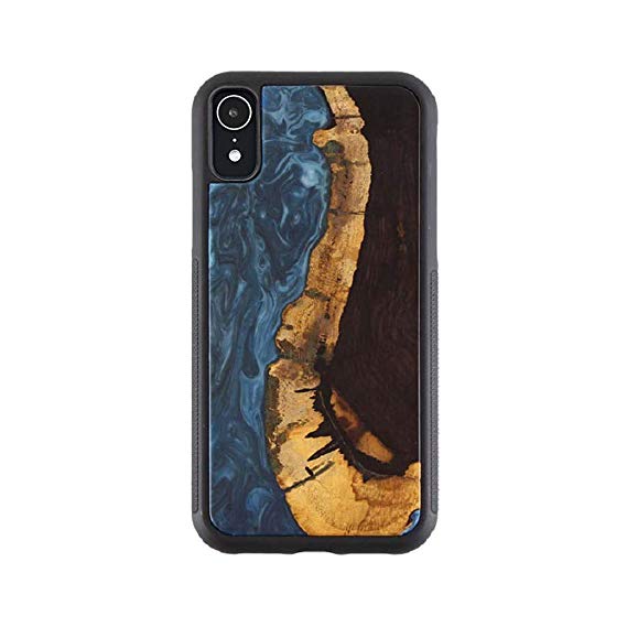 Nature Fusion Wooden iPhone Case by Reveal Shop - One of a Kind, Natural Wood & Colorful Tree Resin Eco-Friendly Design (Blue, X/Xs)