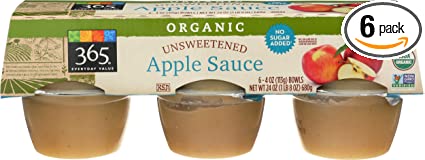 365 Everyday Value, Organic Apple Sauce, Unsweetened  (6 - 4 oz bowls), 24 oz