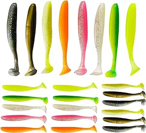 Soft Plastic Fishing Lures, 24Pcs Paddle Tail Swimbaits for Bass Fishing, Bass Fishing Lure Swim Baits for Fishing Trout Redfish Freshwater Saltwater