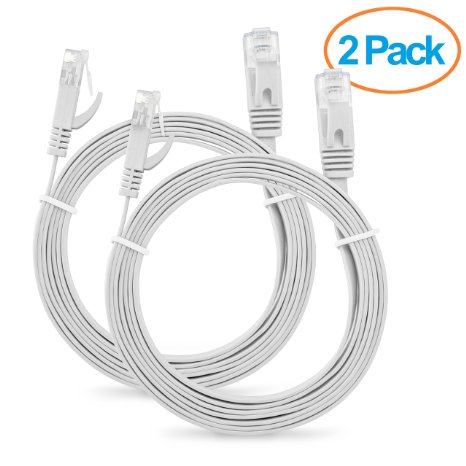 Aurum Cables Flat Cat6 Snagless Network Ethernet Patch Cable - 15 Feet - White - 2 Pack