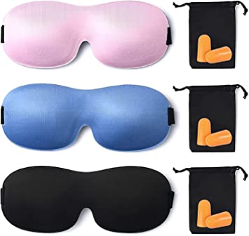 ALINK 3-Pack Sleep Eye Mask, 3D Soft Blackout Sleep Mask for Men Women - Black, Blue, Pink