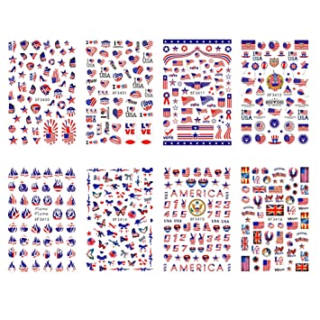 400  Pieces 4th of July Nail Stickers, American Flag Patriotic Independence Day Nail Art Sticker False Nail Design Self-Adhesive Nail Decals Manicure Nail Tip Decoration for Fourth of July