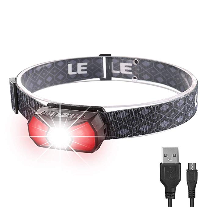 LE LED Headlamp Flashlight Rechargeable, 7 Lighting Modes, Lightweight Headlight for Outdoor, Camping, Running, Hiking, Reading and more, USB Cable Included