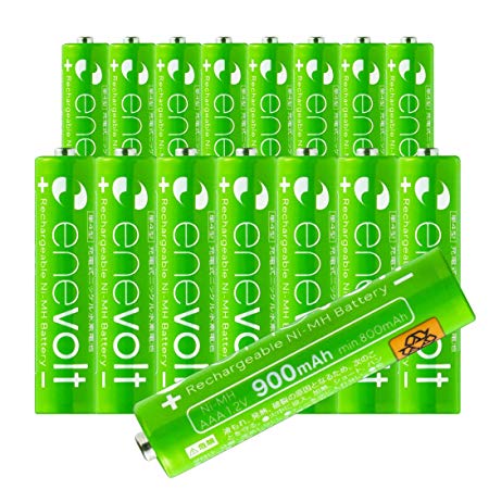 enevolt AAA 900mAh Ni-MH Rechargeable Batteries with 1,000 Recharge Cycles and Low Self-Discharge, Pre-Charged - 16 Pack