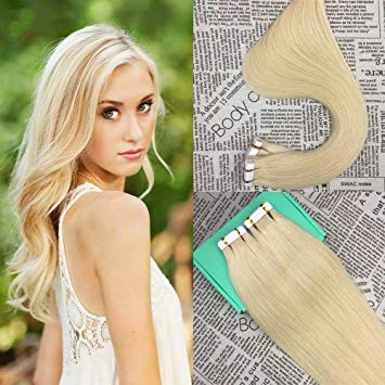 HIKYUU 16" 20pcs/30g Blonde Tape in Hair Extensions Human Hair Real Remy Human Hair Straight Seamless Skin Weft Human Hair Extensions Adhesive Tape in Extensions