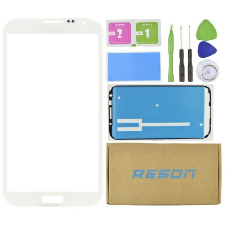 Reson® White Screen Glass Replacement Repair Kit for Samsung Galaxy Note 2 Ii N7100 I317 L900 I605 T889 tools Kit dry/wet/dust Cleaning Paper adhesive Sticker Tape