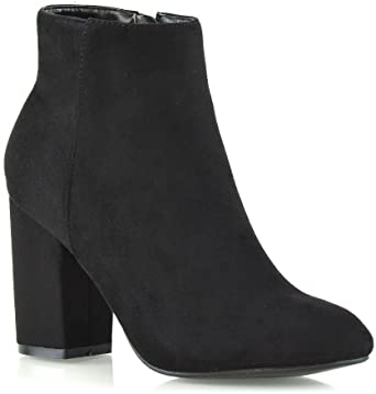 ESSEX GLAM Womens Casual Black Faux Suede Block Mid High Heel Smart Ankle Boots 8 B(M) US