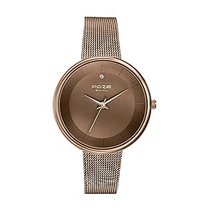 Sonata Poze Quartz Analog Brown Dial Mesh Strap Watch for Women-SP80072QM01W