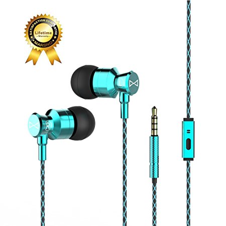 Marsno M1 Wired Metal In Ear Headphones, Noise Isolating Stereo Bass Earphones With Mic，Dynamic Drivers Provide Stereo & Crystal Clear Sound (Blue)