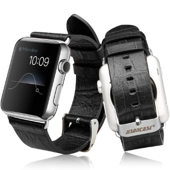 Jisoncase JS-AW4-06V10 Leather Strap Wristband with Adapter for Apple Watch Sport Edition Alligator Pattern 42mm -Black