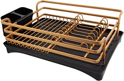 Cuisinart Aluminum Rust Proof Dish Drying Rack – Includes Wire Dish Drying Rack Removable Tray with Swivel Draining Spout, and Utensil Caddy, Kitchen Counter Organizer- Copper