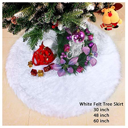 iMucci 48inch Chirstmas Tree Skirt Snowy White Plush Velvet - Holiday Party Decoration