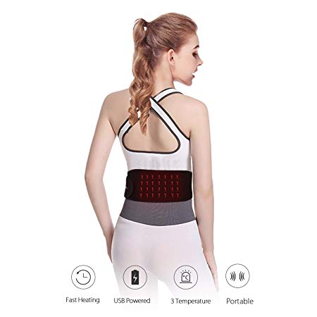 USB Powered Far Infrared Portable Waist Electric Heating Pad Belt W/Graphene Fast Heating Film, 3 Temperature Settings, Perfect for The Back Abdominal Stomach Cramps Arthritic Pain Relief