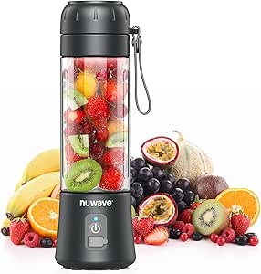 NUWAVE Portable Blender for Smoothies & Milkshakes, 16 OZ On-The-Go Juice Blender with 6 Blades, Rechargeable Mini Blender, BPA-Free, Self-Cleaning, Leak-Proof Lid, for Gym, Home Kitchen, Office