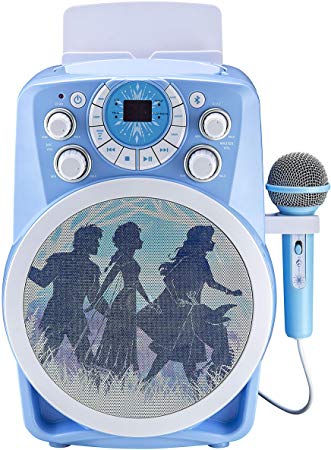 Frozen 2 Bluetooth CDG Karaoke Machine with LED Disco Party Lights, Built in Microphone for Kids, Portable Bluetooth Speaker, Avc, CDG Disks, Compatible with Samsung Apple Tablets MP3 & TV