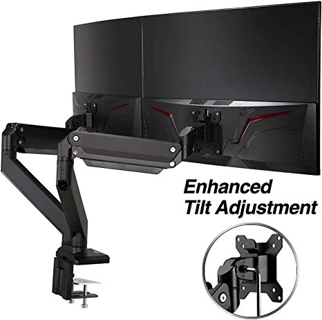 AVLT-Power Dual 35" Monitor Desk Stand - Mount Two 33 lbs Computer Monitors on 2 Full Motion Adjustable Arms - Military Grade - Organize Work Surface with Ergonomic Viewing Angle VESA Monitor Mount