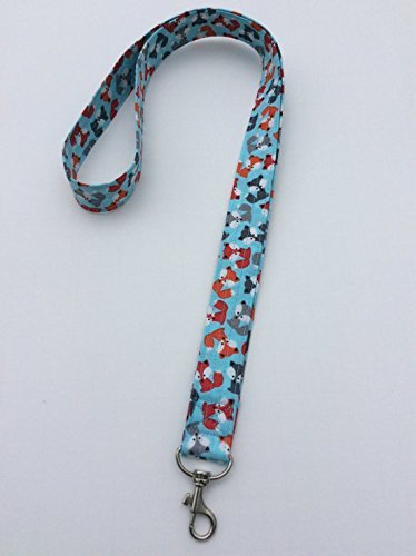 Blue Fox Lanyard Keychain ID Badge Fabric Key Keeper Necklace Novelty