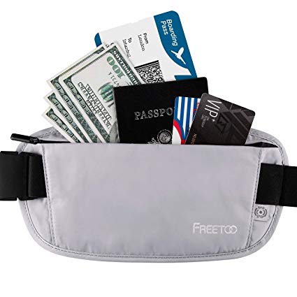 FREETOO Money Belt for Travel Waist Wallet for Women/Men, Anti Theft Passport Holder Pouch with RFID Blocking, Belt Bag for Overseas Travel, Business Trip