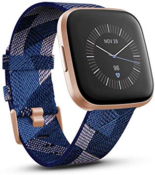 Fitbit Versa 2 Special Edition Health & Fitness Smartwatch with Heart Rate, Music, Alexa Built-in, Sleep & Swim Tracking, Navy & Pink Woven/Copper Rose, One Size (S & L Bands Included)