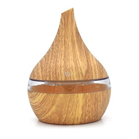Mini Wood Grain Humidifier, 300ml Aromatherapy Essential Oil Diffuser Air Aroma Diffuser Cool Mist Ultrasonic 7 Colour LED Lights Home Office Yoga Spa Bedroom Baby Room Cars Waterless Auto Shut Off
