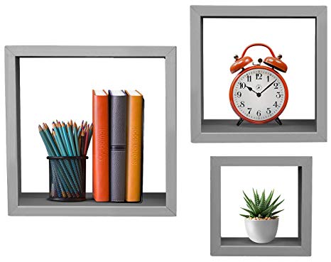 Sorbus Floating Shelves — Hanging Wall Shelves Decoration — Perfect Trophy Display, Photo Frames (9”x 7”x 5", Gray)