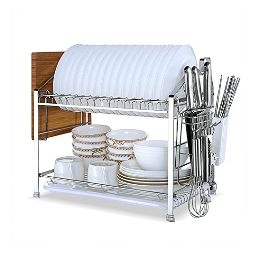 YOMYM 304 stainless steel 2 tier kitchen organizer and storage with drying rack and cutlery holder