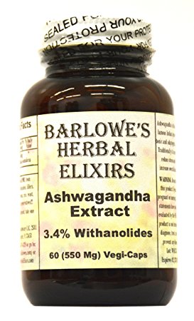 Ashwagandha Extract - 3.4% Withanolides - 60 550mg VegiCaps - Stearate Free, Bottled in Glass