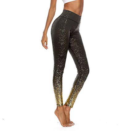 iCJJL Women's Sparkle Glitter Leggings, High Waist Tummy Control Seamless Splash Workout Fitness Running Yoga Pants
