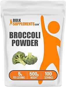 BulkSupplements.com Broccoli Powder - Broccoli Florets Powder, Broccoli Supplement - Herbal Supplement, Vegan & Gluten Free, 5g per Serving, 500g (1.1 lbs) (Pack of 1)