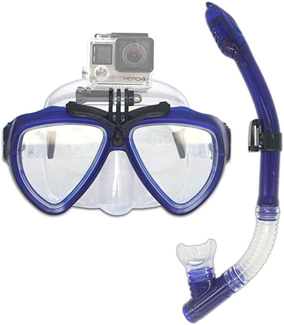 PATALACHI Action Cameras' Snorkeling Set Silicone Diving Glass Dry Top Scuba Mask,Tempered Glass Panoramic Freediving Mask with Silicone Mouth Piece for GoPro Hero 8/7/6/5,Eken,AKASO