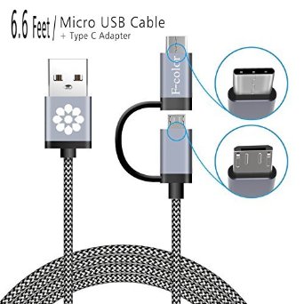 Micro USB Cable Type C to Micro USB Convert Connector 66 Ft Long F-color8482 2 in 1 Combo Design Reversible USB C Charger Braided Cable Cord for Micro USB and Type C Devices Nexus 6P etc Grey