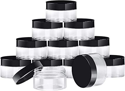 Empty 12 Pack Clear Plastic Slime Storage Favor Jars Wide-Mouth Plastic Containers with Lids for Beauty Products, DIY Slime Making or Others (4 Ounce, Black)