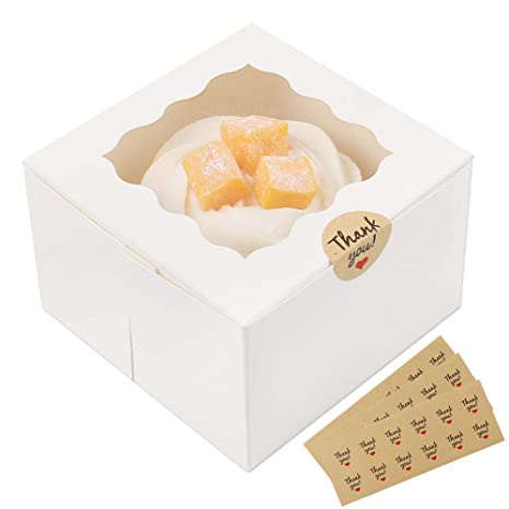 Moretoes 30 Packs 4x4x2.5 Inches White Bakery Boxes with Window Paper Gift Boxes for Pastries, Cupcakes, Small Cakes and Cookies