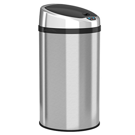 iTouchless Automatic Touchless Sensor Kitchen Trash Can - Stainless Steel – 8 Gallon / 30.3 Liter – Round Shape – Odor Control System