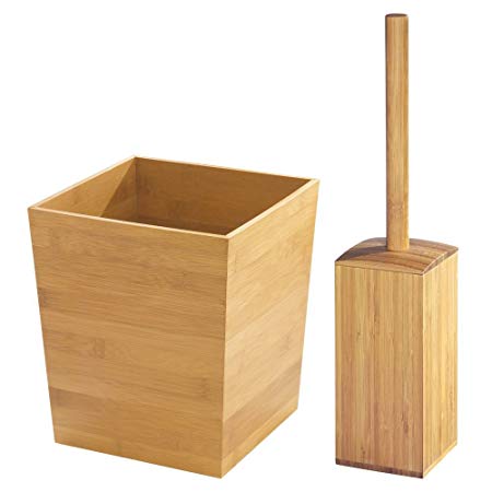 InterDesign Formbu Toilet Bowl Brush and Wastebasket Trash Can for Bathroom - Set of 2, Bamboo