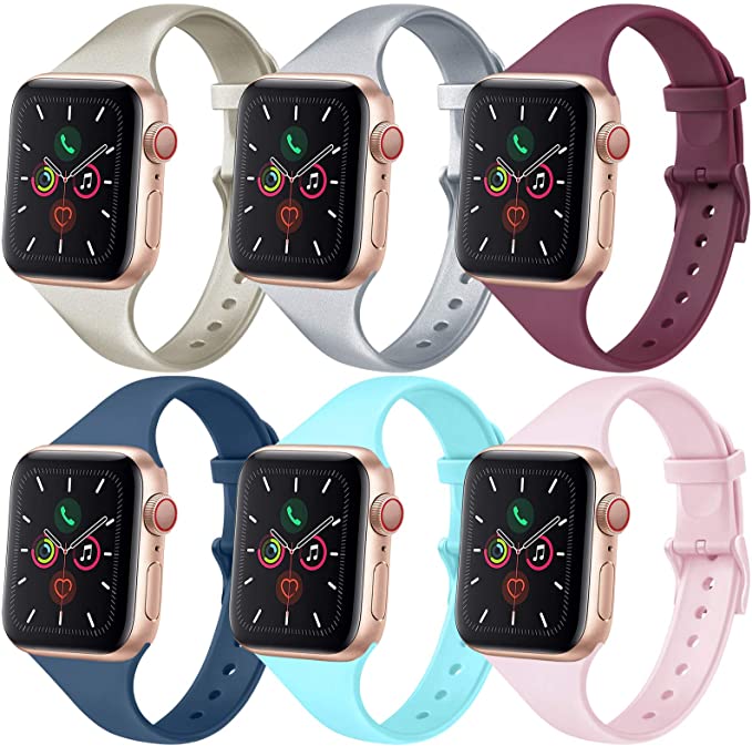 [6 PACK] Bands Compatible with Apple Watch Bands 40mm 38mm for Women Men, Slim Thin Narrow Bands for iWatch SE & Series 6 5 4 3 2 1