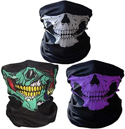 Geila 3 Pack Seamless Skull Face Tube Mask Breathable Neck Warmer Face Cover Headband Scarf Motorcycle Head Wrap