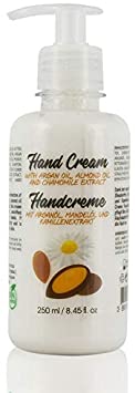 100% Natural Hand Cream for Dry Hands for Men and Women. With Argan Oil, Cacao Butter, Shea Butter, Almond Oil, Chamomile. Paraben Free and Cruelty Free, 250 ml.