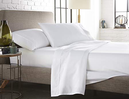 400 TC, 100 % Long Staple Ultrafine cotton, Luxury Bedding, Hotel Collection, fits mattress up to 16 inch, Solid Sateen Weave , 4 Sheet Set Pleated Hem (King White) By Westbrooke Linens