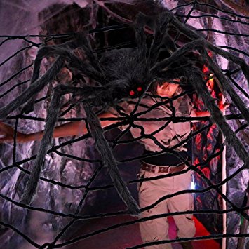 [NEWEST GENERATION] Halloween Spider Decoration, Fake Realistic Hairy Scary Spider, Giant 50inch Haunted House Prop Black Spider Plush Prank Toy Halloween Indoor Outdoor Decoration, Black