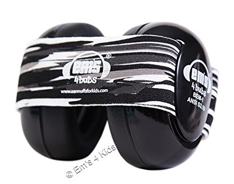 Em's 4 Bubs Hearing Protection Baby Earmuffs (Black with Oyster Headband)