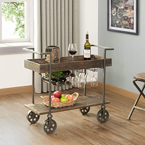 FirsTime & Co. Factory Row Industrial Farmhouse Bar Cart, American Crafted, Aged Black, 30 x 15 x 32.5 ,