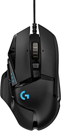 Logitech G502 Hero High Performance Wired Gaming Mouse, Hero 16K Sensor, 16,000 DPI, RGB, Adjustable Weights, 11 Programmable Buttons, On-Board Memory, PC / Mac - Black (German Packaging)