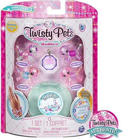 Twisty Petz, Series 2 Babies 4-Pack, Ponies and Puppies Collectible Bracelet and Case (Teal) for Kids